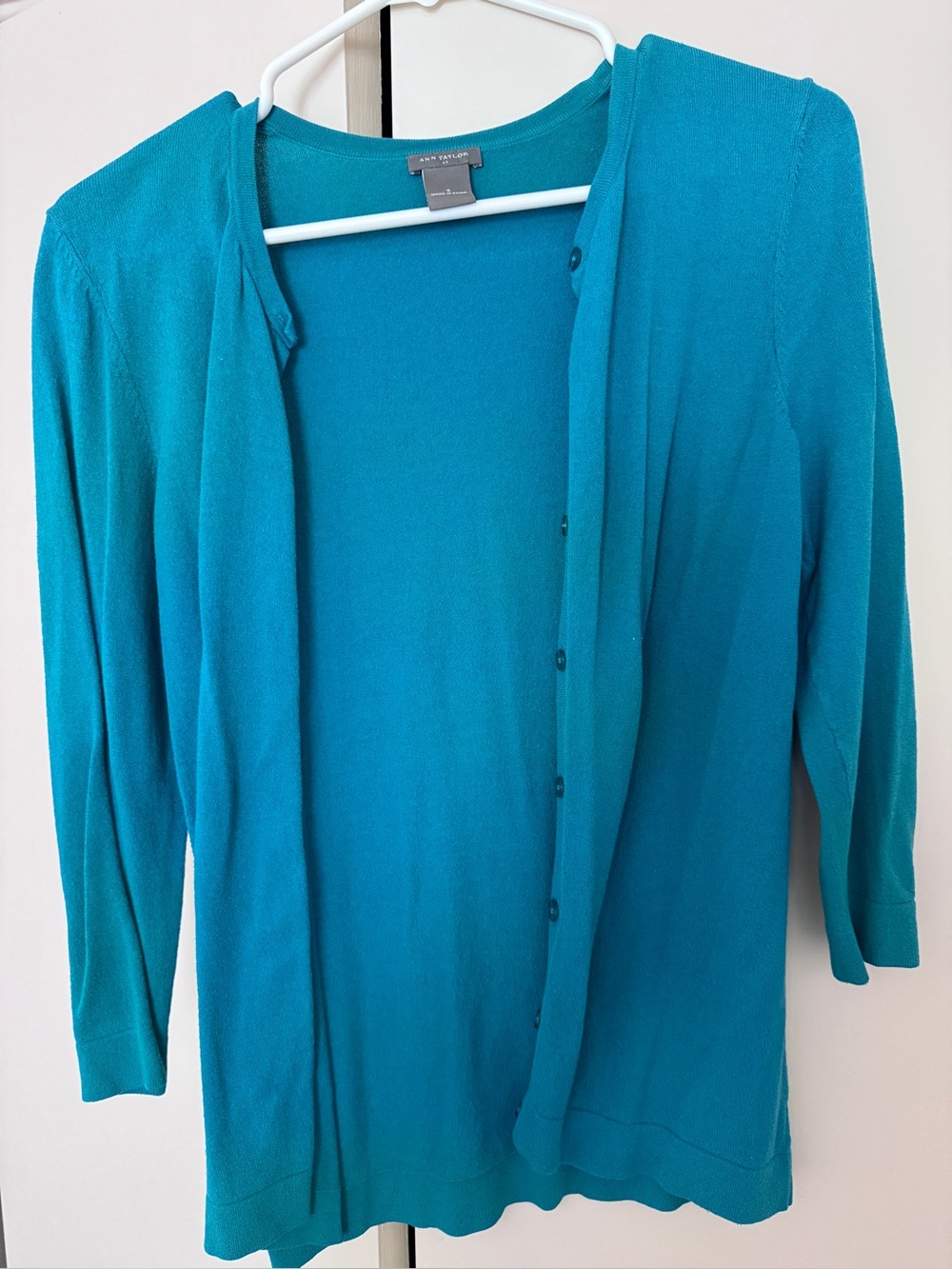 Ann Taylor Turquoise Button-Front Lightweight Cardigan